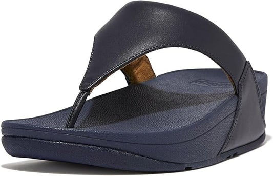 FitFlop Lulu Leather Toe-Post Thong Slip On Sandals for Women, Rubber Sole (Used)