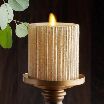 Luminara Metallic Embossed Pillar Champagne Flameless LED Candle, Timer Function (Like New)