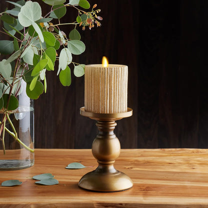 Luminara Metallic Embossed Pillar Champagne Flameless LED Candle, Timer Function (Like New)