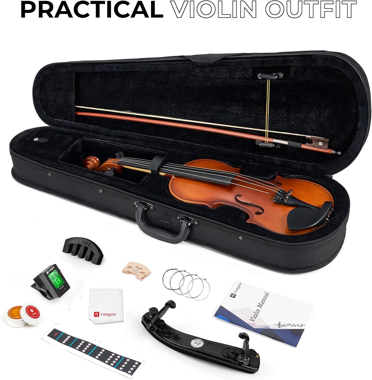 Vangoa Acoustic Violin Fiddle Three Quarter Starter Set with Case, Shoulder Rest (Like New)