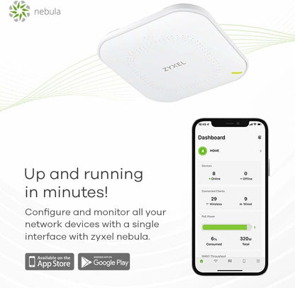 ZYXEL AX1800 WiFi 6 Dual-Band ZyNOS Wireless Access Point, 12 Volts - 1.8 Gbps (Like New)