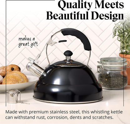 Willow & Everett Whistling Stainless Steel Tea Kettle, Stovetop Infuser Brewer (Used, No Retail Box)