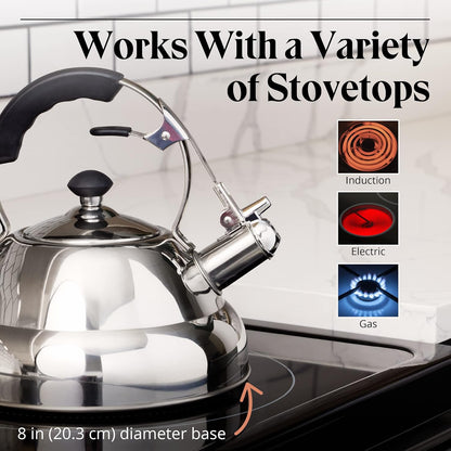 Willow & Everett Whistling Stainless Steel Tea Kettle, Stovetop Infuser Brewer (Used, No Retail Box)