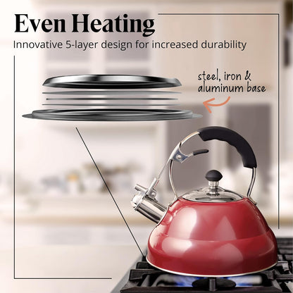 Willow & Everett Whistling Stainless Steel Tea Kettle, Stovetop Infuser Brewer (Used, No Retail Box)