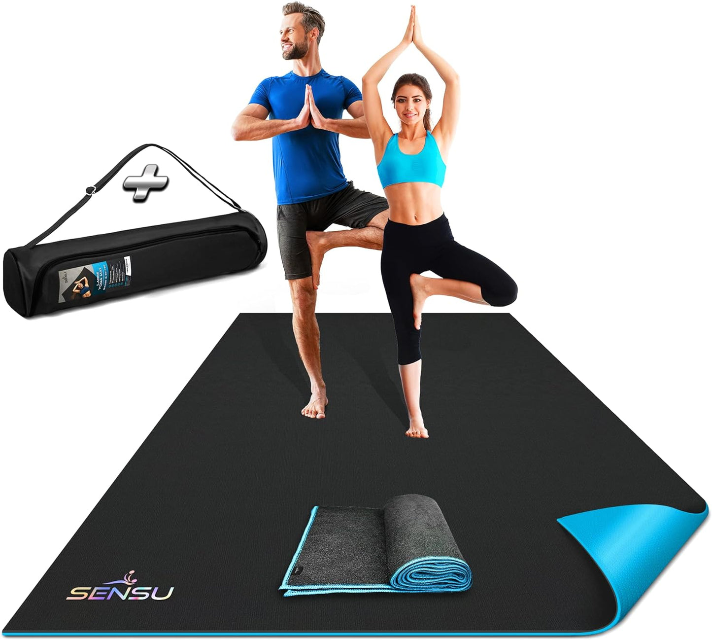Sensu Large Non-Slip Anti Tear Eco-Friendly Workout Mat, 7’ x 5’ x 9mm - Multi (Like New)