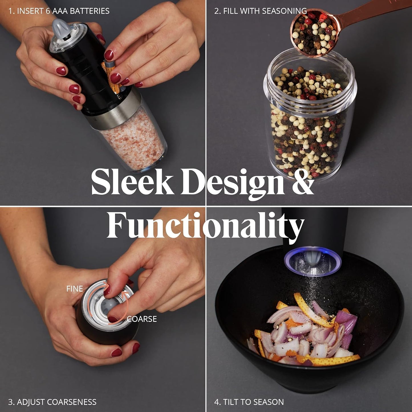 Willow & Everett Battery-Operated Electric Salt and Pepper Grinder Set - Black (Used)