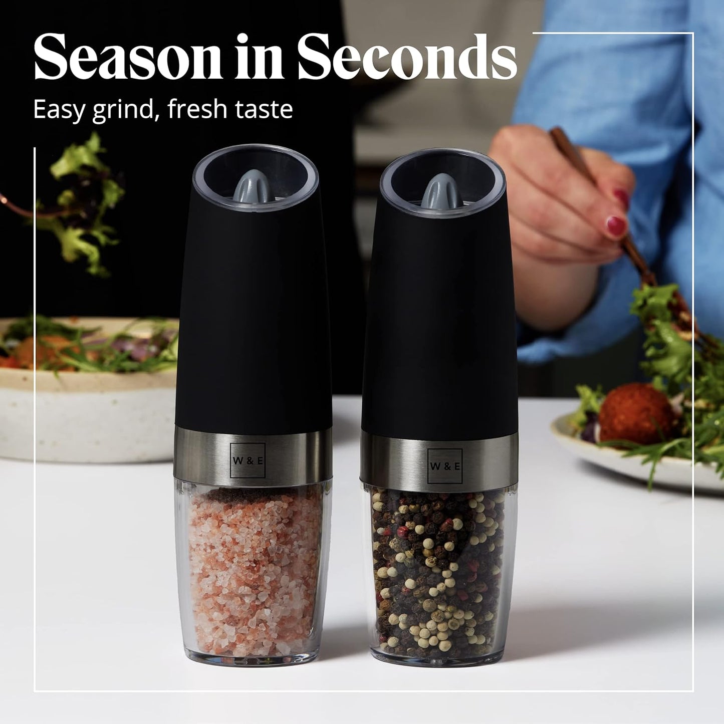 Willow & Everett Battery-Operated Electric Salt and Pepper Grinder Set - Black (Used)