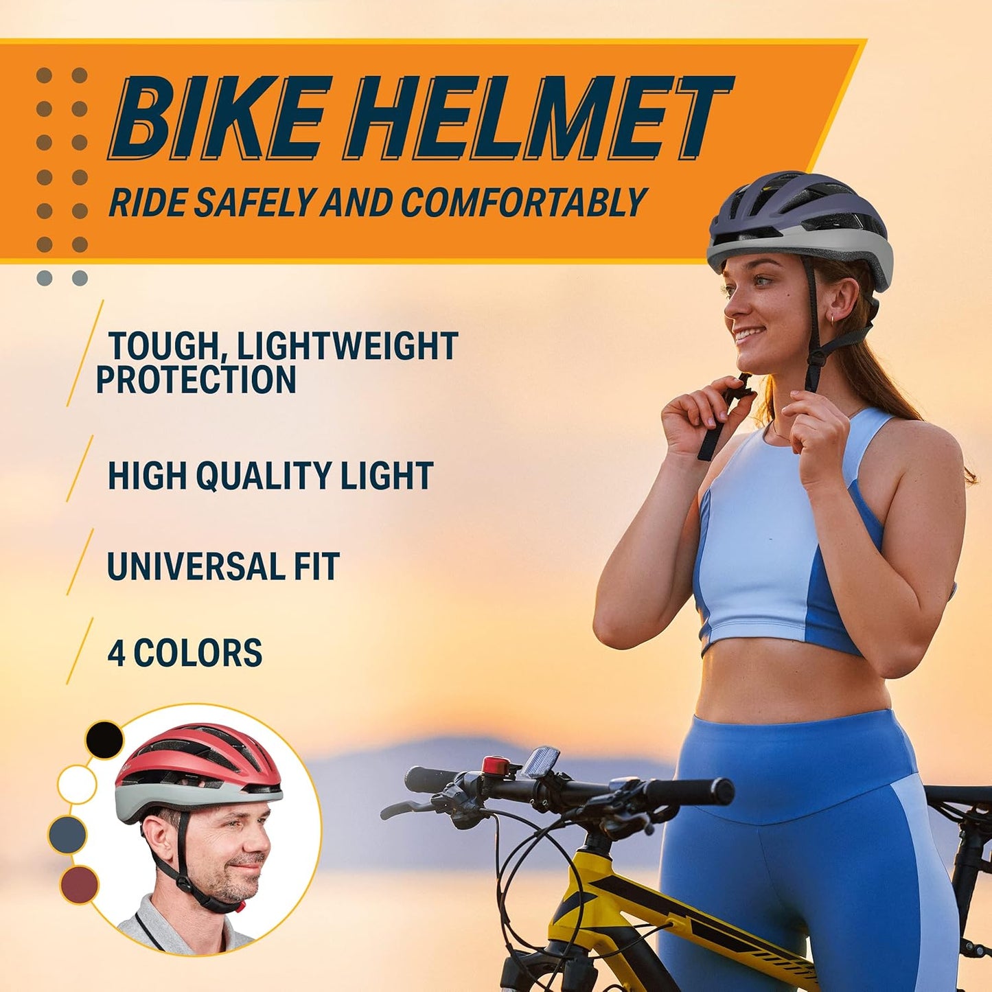 Bikeroo KP-1 Polycarbonate Helmet with Light for Cycling, Medium - Navy (Like New)