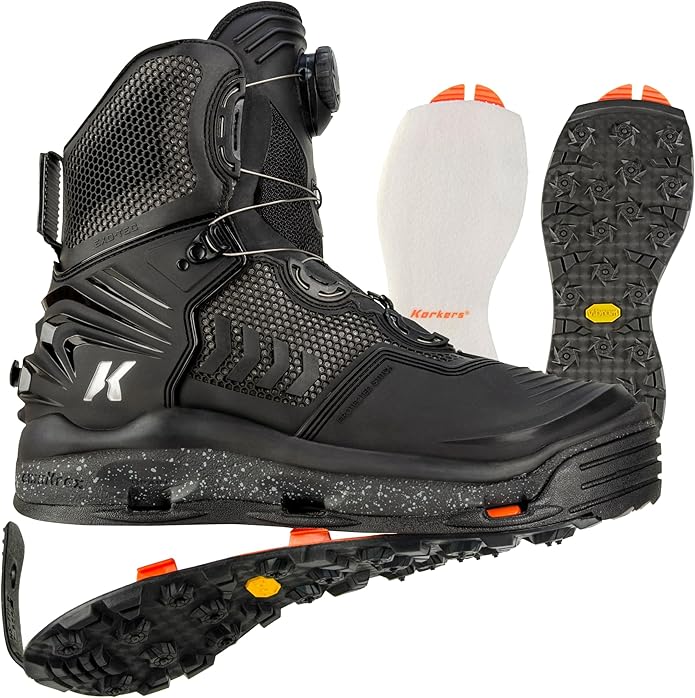 Korkers River Men's Ops Boa Wading Snow Boot, Interchangeable Felt & Vibram Sole (Like New)