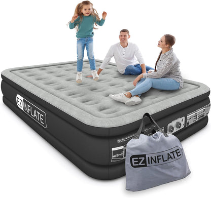 EZ INFLATE Portable Blow Up Double-High Inflatable Mattress for Travel/Home (Like New)