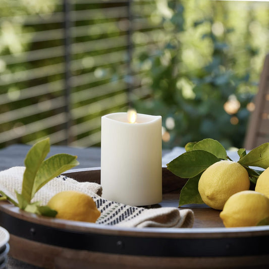 Luminara Outdoor Moving Flame Cordless LED Candle for Decor, White, 3.25" x 4.5" (Used)