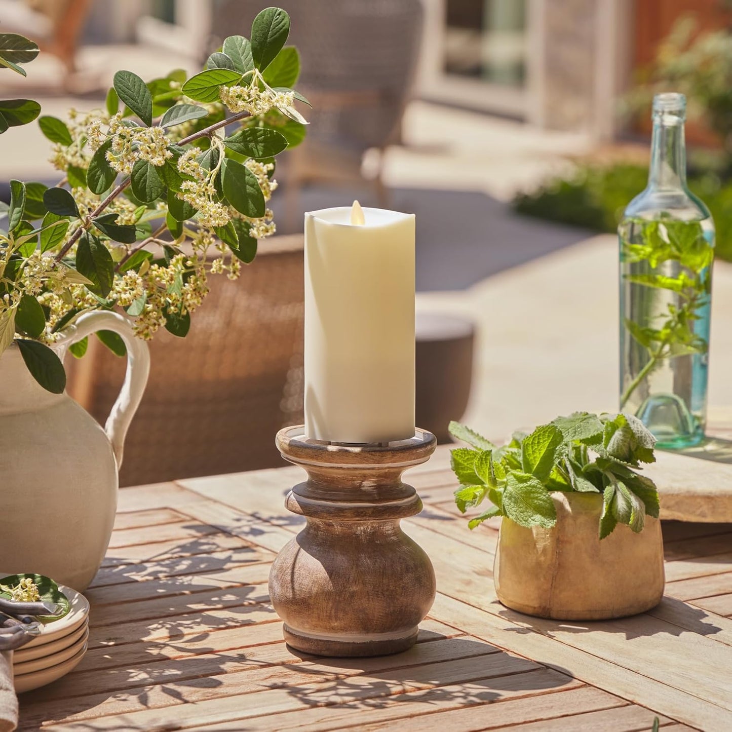 Luminara Outdoor Moving Flame Cordless LED Candle for Decor, White, 3.25" x 4.5" (Like New)