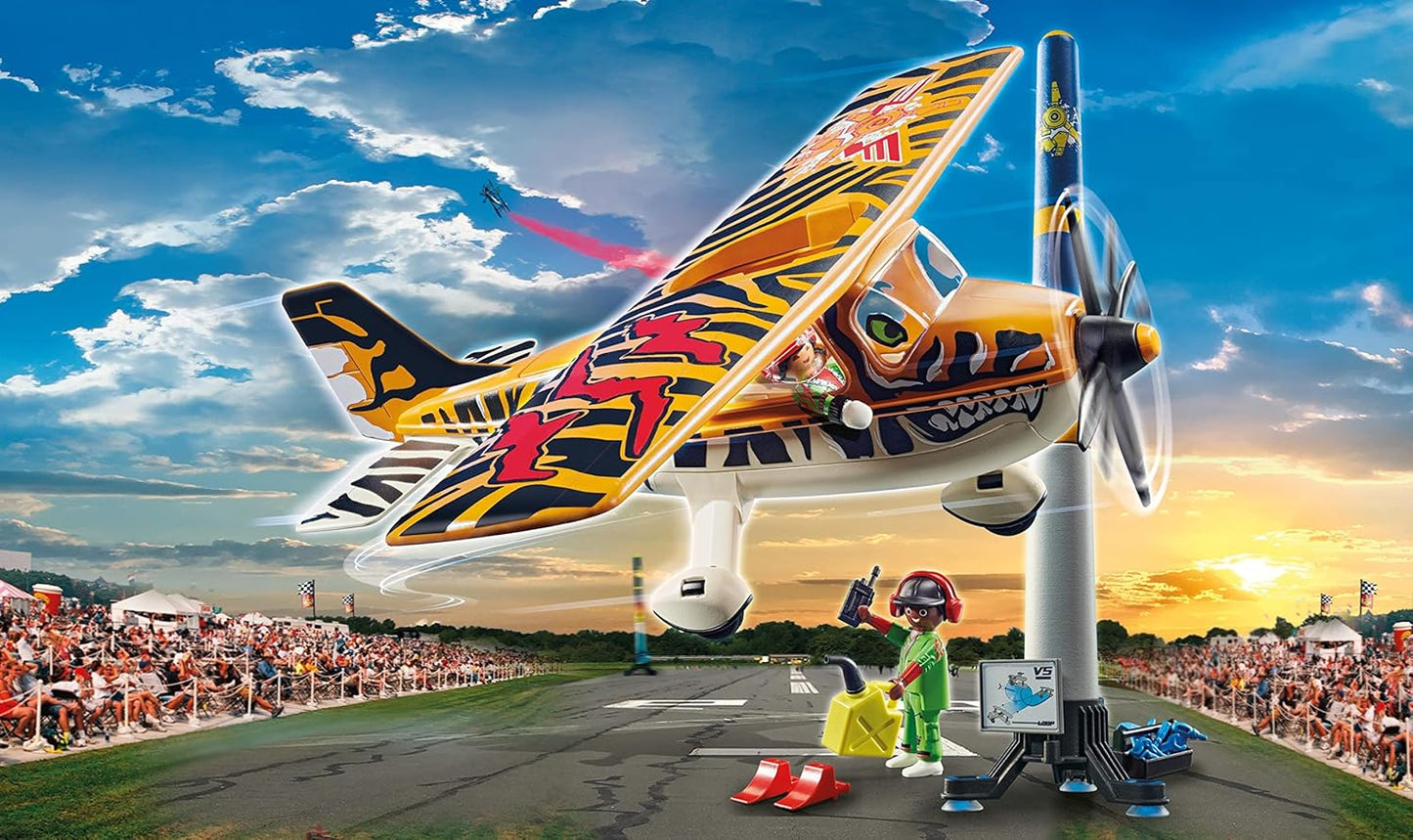 Playmobil Air Stunt Show Tiger Propeller Plane Toy Playset - 43 Pieces, One Size (Like New, No Retail Box)