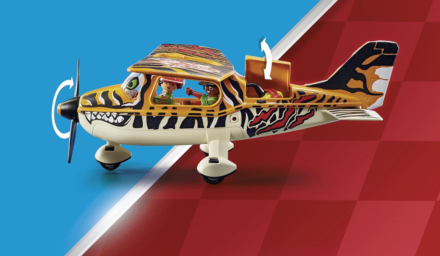 Playmobil Air Stunt Show Tiger Propeller Plane Toy Playset - 43 Pieces, One Size (Like New, No Retail Box)