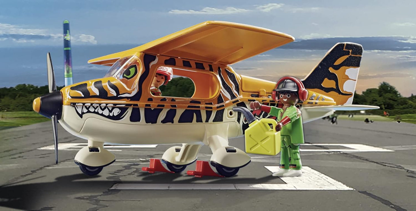 Playmobil Air Stunt Show Tiger Propeller Plane Toy Playset - 43 Pieces, One Size (Like New, No Retail Box)