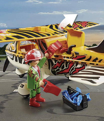 Playmobil Air Stunt Show Tiger Propeller Plane Toy Playset - 43 Pieces, One Size (Like New, No Retail Box)
