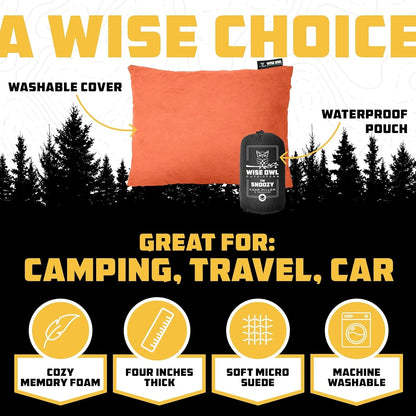 Wise Owl Outfitters Camping Essentials & Travel Washable Pillow, Medium - Rust- (Like New)