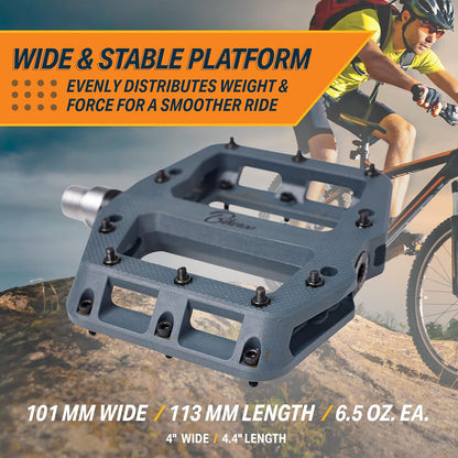 Bikeroo Nylon Mountain Bike Pedals - MTB Platform with Grip Pins, Navy, 9/16" (Used)