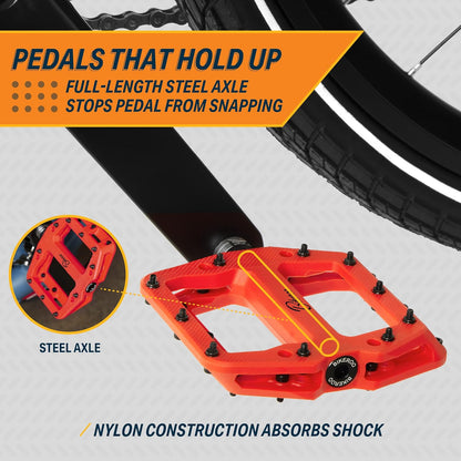 Bikeroo Nylon MTB Platform Spindle Mountain Bike Pedals with Grip Pins for Adult (Like New)