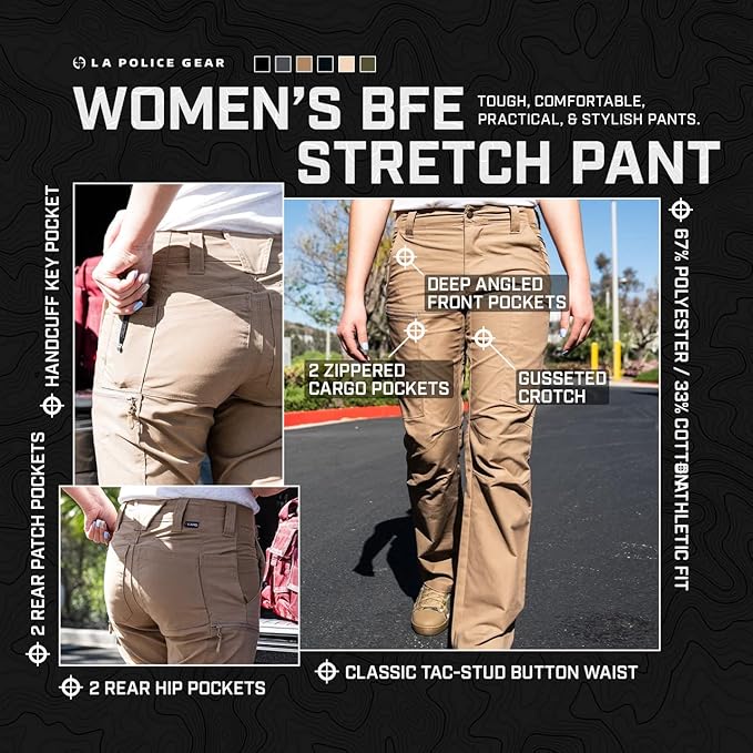 LA Police Lightweight BFE Stretch Tactical Cargo Pants for Women, Slim Fit (New)