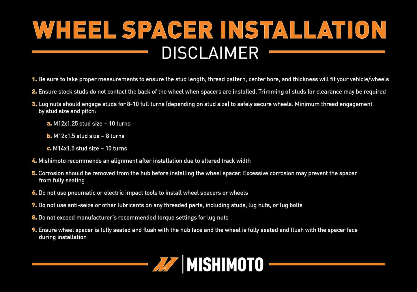 Mishimoto MMWS-001-500BK Aluminium Wheel Spacers, M14 X 1.5, 2-Inch Thick, Black (Used)