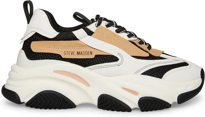Steve Madden Women's Possession Platform Sneakers Fits Narrow, Black/Tan, Size 8 (Like New, Damaged Retail Box)