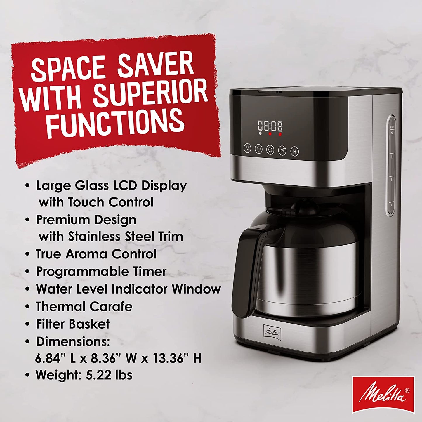 Melitta Aroma Tocco Thermal Drip Programmable Coffee Machine with 8Cup Capacity- (Used)