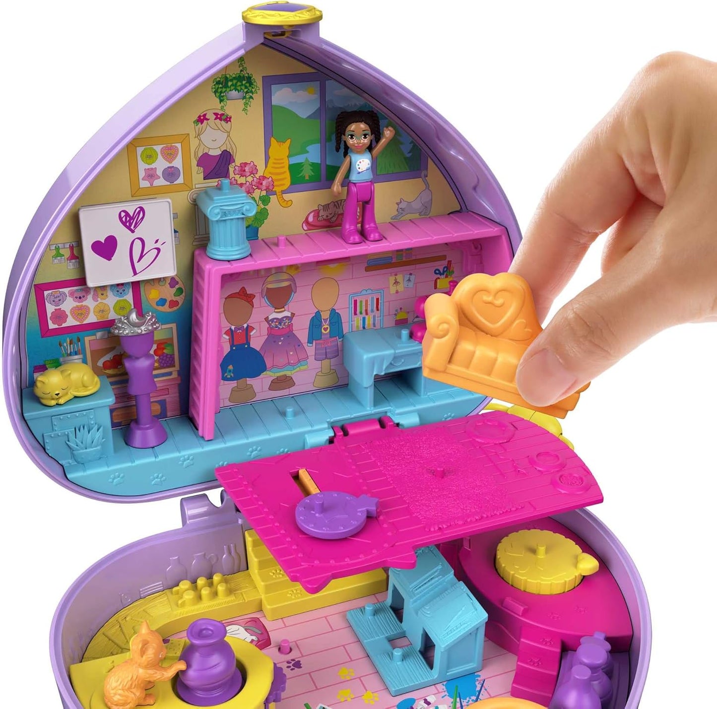 Polly Pocket Starring Shani Art Studio Mini Dolls Playset for Kid, Standard Size (Like New)