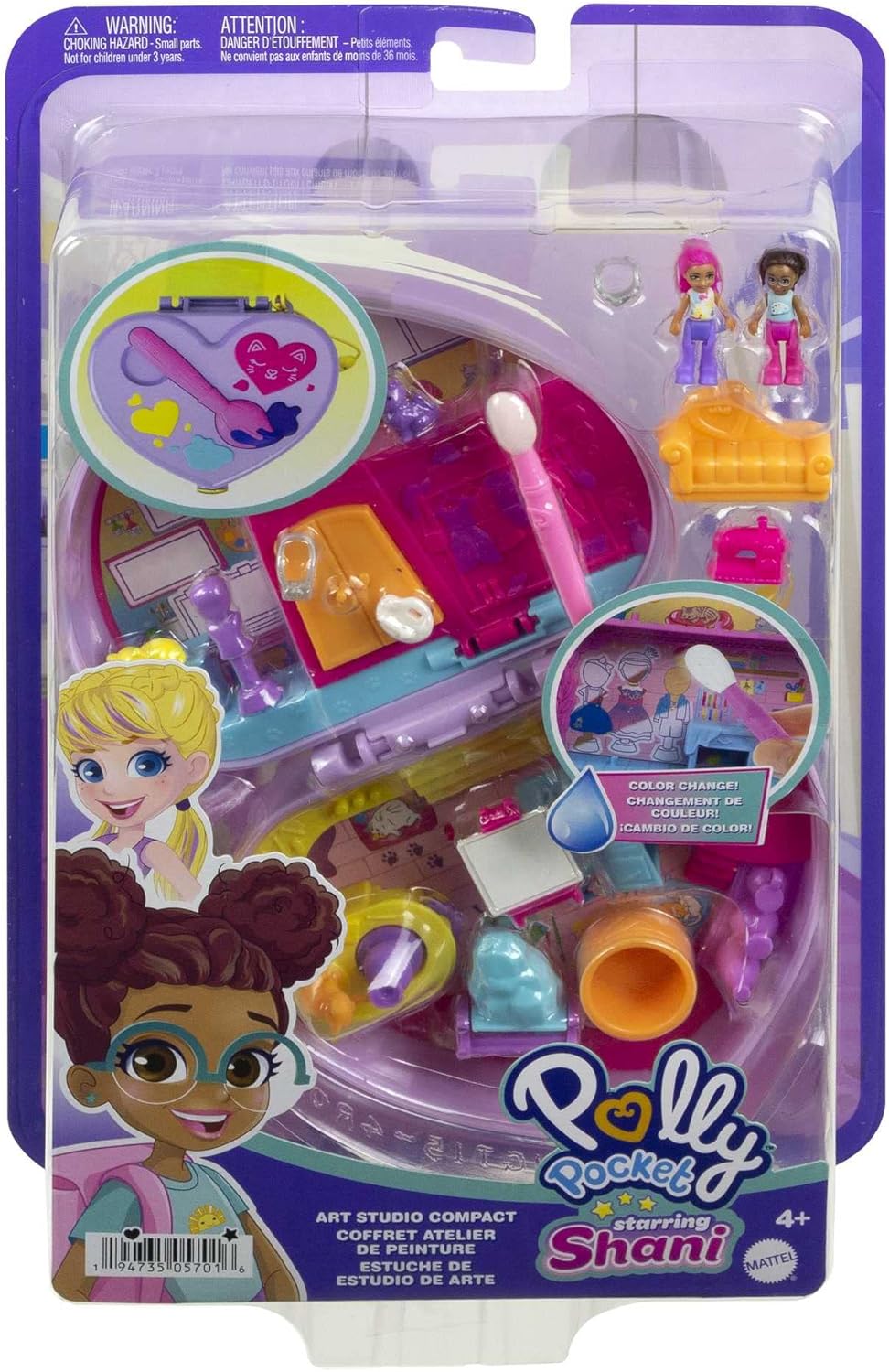 Polly Pocket Starring Shani Art Studio Mini Dolls Playset for Kid, Standard Size (Like New)