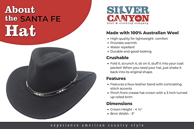 Silver Canyon Crushable Wool Felt Outback Western Cowboy Hat, 3X-L - Putty (Used)
