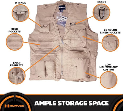 Campco Humvee Photography Safari Or Travel Vest, Cotton for Men and Women, Khaki (Like New)