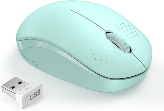 Seenda Portable 2.4G Noiseless Wireless Mouse with USB Receiver - Mint Green (New, Damaged Retail Box)