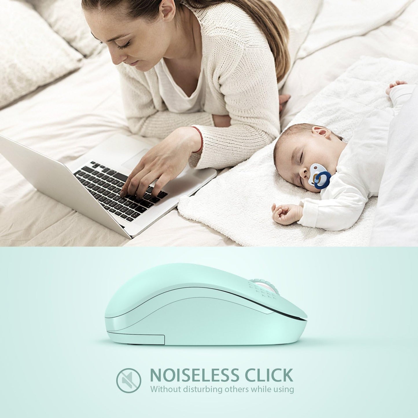 Seenda Portable 2.4G Noiseless Wireless Mouse with USB Receiver - Mint Green (New, Damaged Retail Box)
