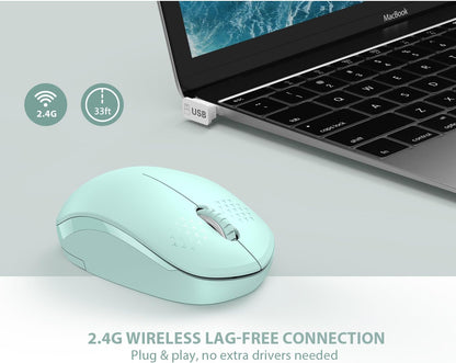 Seenda Portable 2.4G Noiseless Wireless Mouse with USB Receiver - Mint Green (New, Damaged Retail Box)