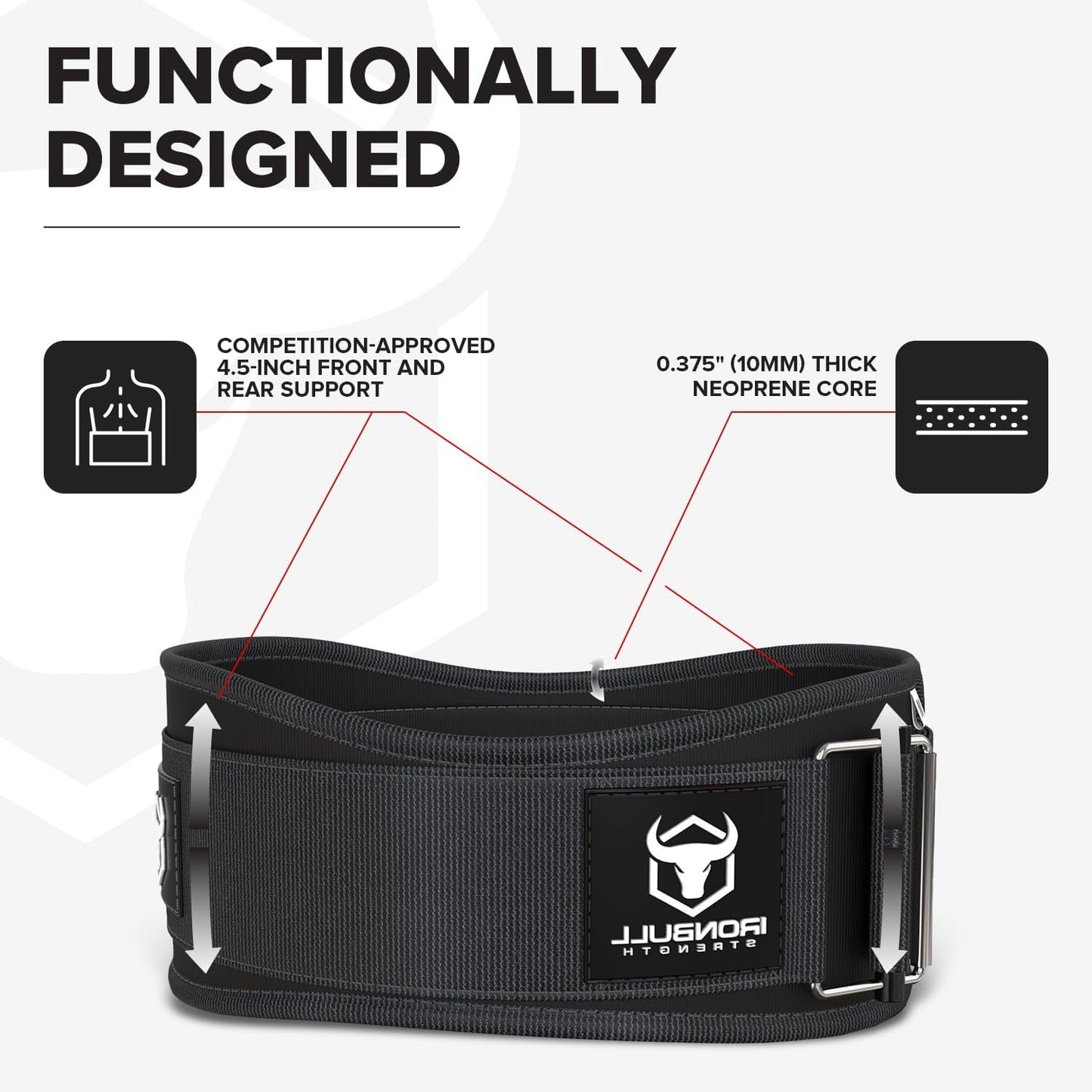 Iron Bull Strength Nylon Weightlifting Belt for Men and Women, Hook and Loop (Like New, No Retail Box)