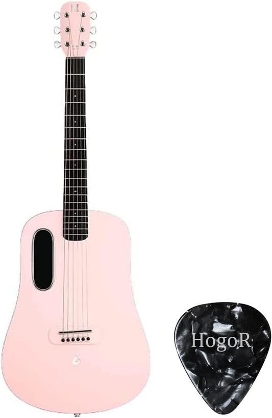 HogoR Blue Lava Touch 36" Right-Hand Smart Acoustic Electric Guitar, Coral Pink (Like New)