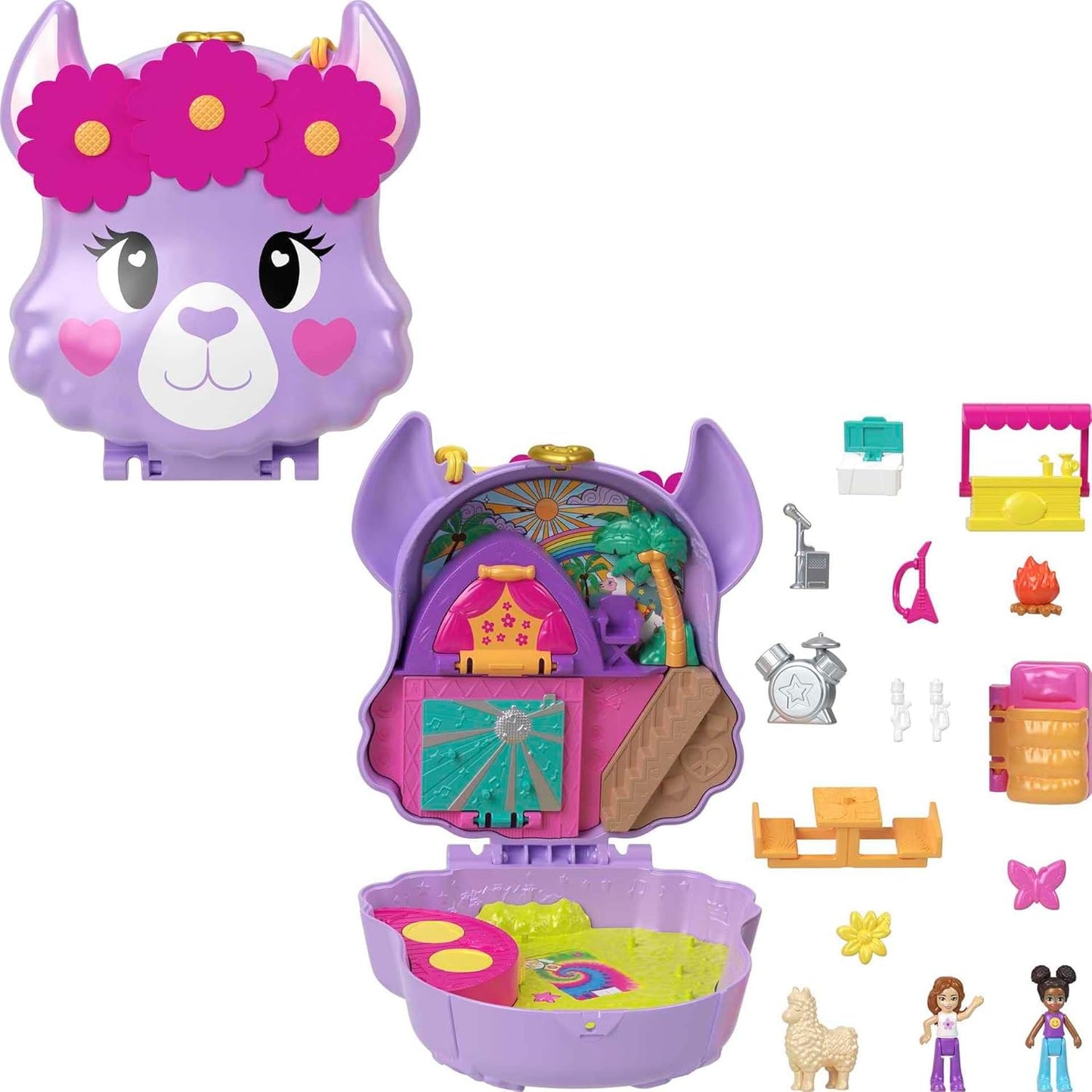 Polly Pocket Flower Compact Plastic Playset Toy for Kid, 14 Pieces, Small Size (Like New)