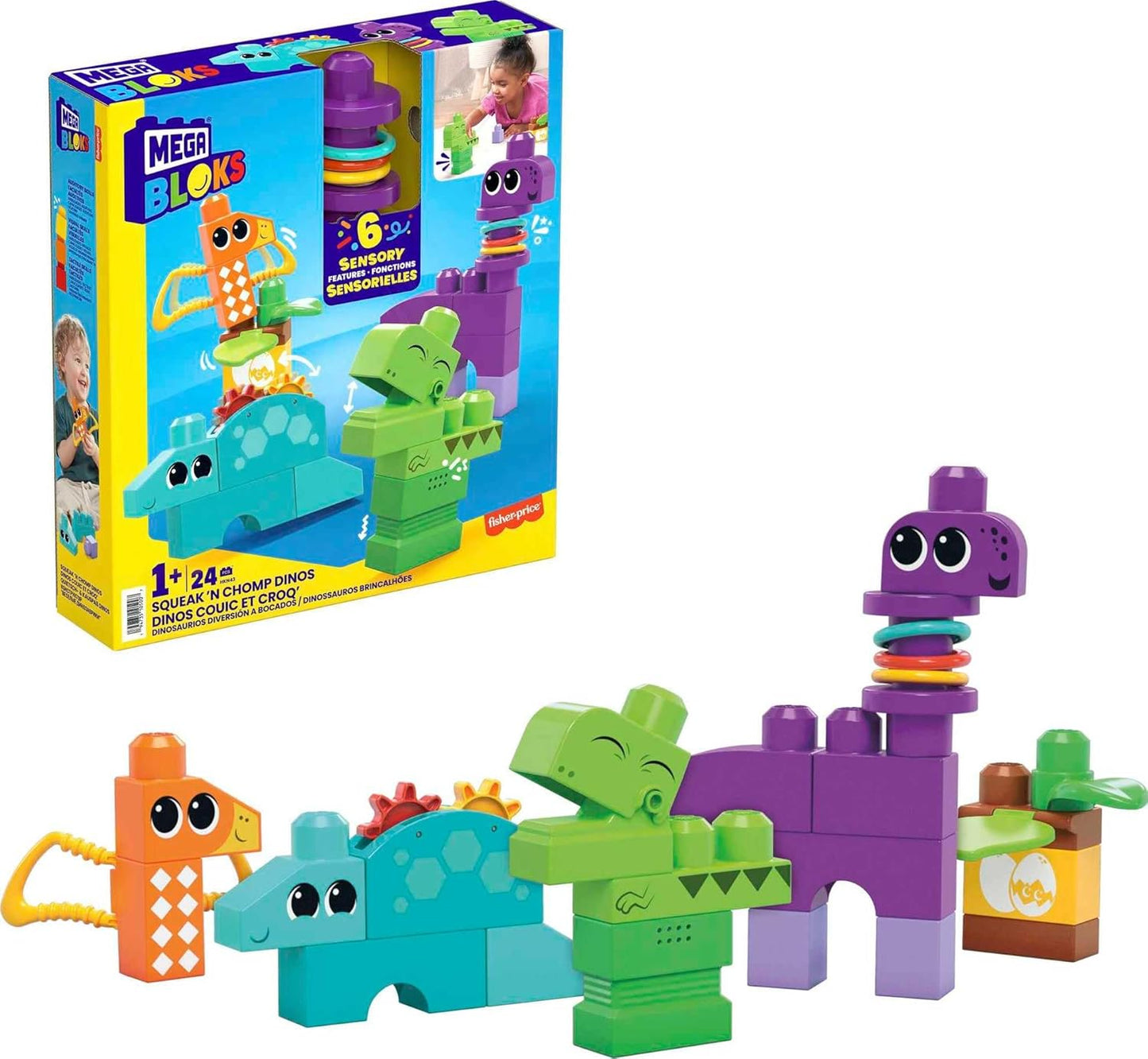 Fisher-Price Mega Bloks Toddler Dino Plastic Building Blocks Toy Set, 24 Pieces (Like New)