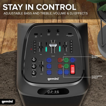 Gemini Sound GHK-2800 Party Speaker with Microphone and Remote, Black - Size 8" (Like New)