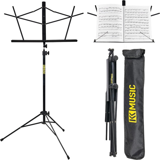 KK Music Portable Alloy Steel Folding Music Stand w/Tripod Base & Bag - Black-- (Used)
