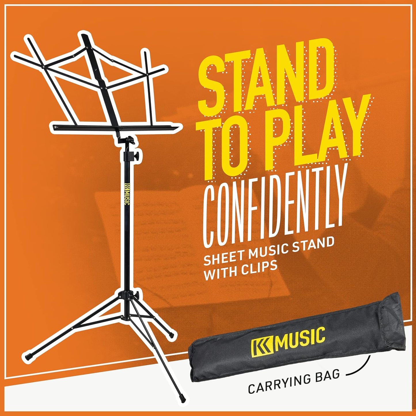 KK Music Portable Alloy Steel Folding Music Stand w/Tripod Base & Bag - Black-- (Used)