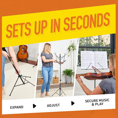 KK Music Portable Alloy Steel Folding Music Stand w/Tripod Base & Bag - Black-- (Used)