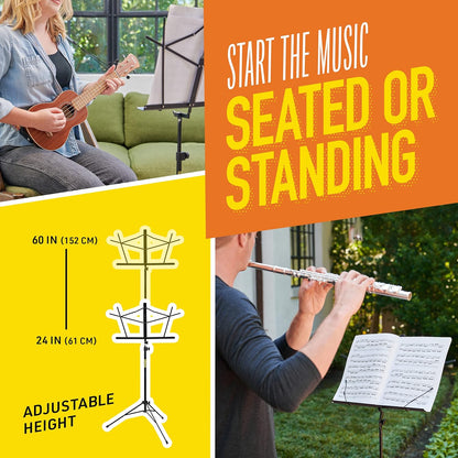 KK Music Portable Alloy Steel Folding Music Stand w/Tripod Base & Bag - Black-- (Used)