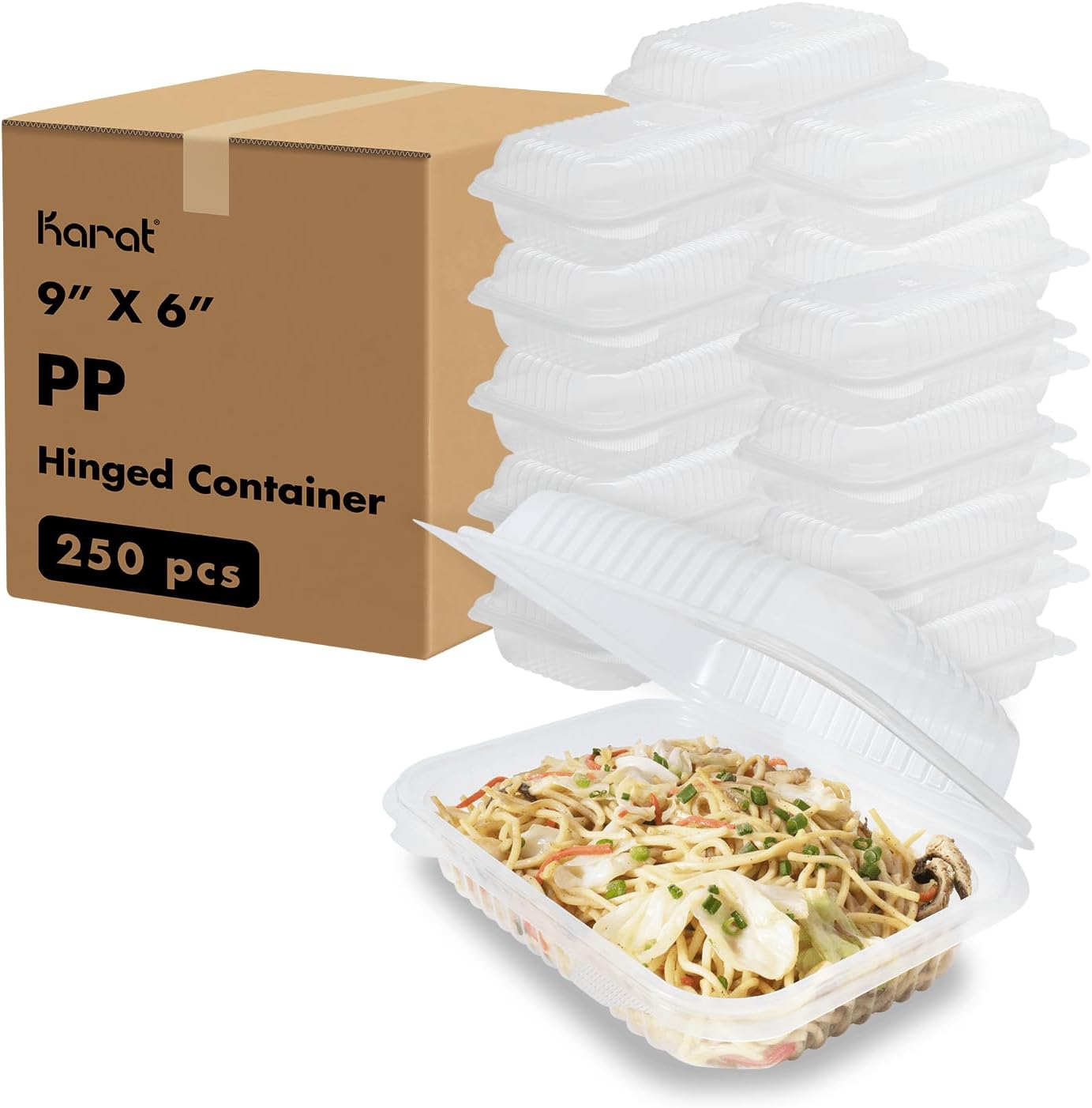 TEA ZONE Polypropylene Karat Clamshell Take Out Food Containers, Clear - 9" x 6" (Like New)