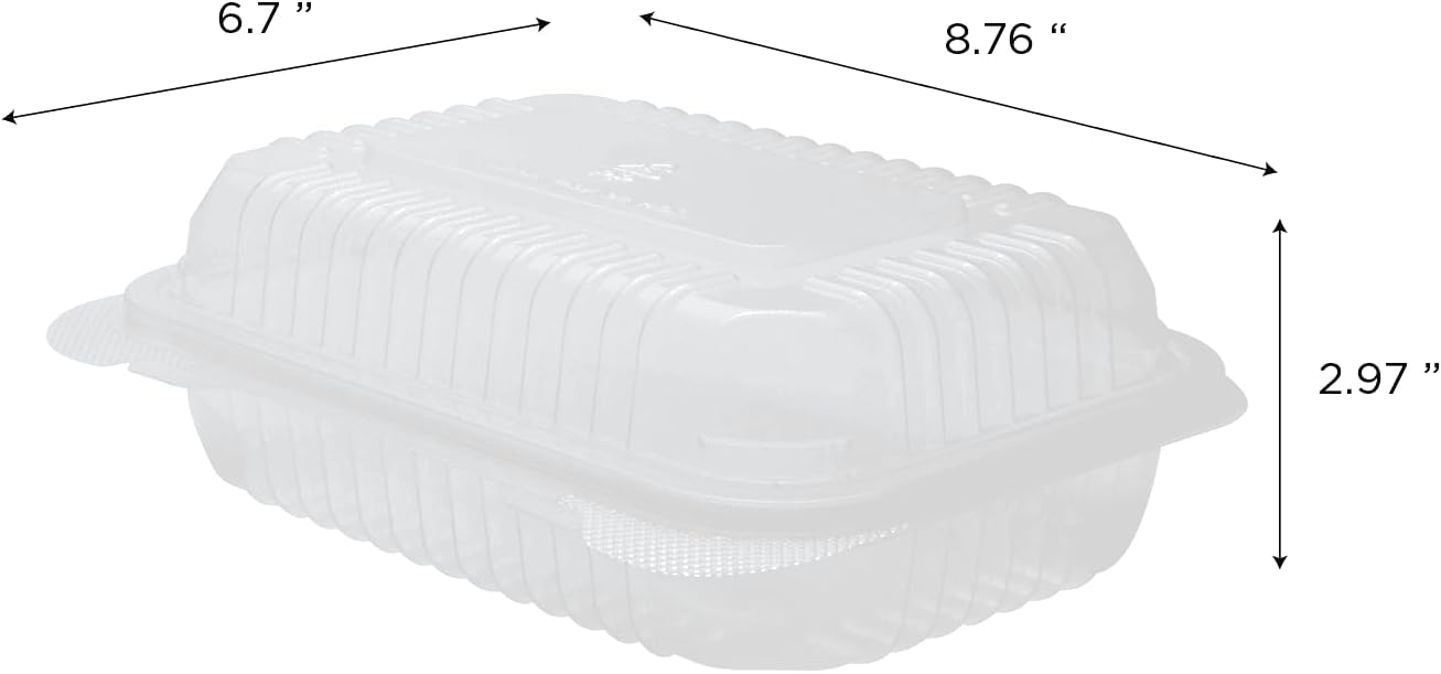 TEA ZONE Polypropylene Karat Clamshell Take Out Food Containers, Clear - 9" x 6" (Like New)