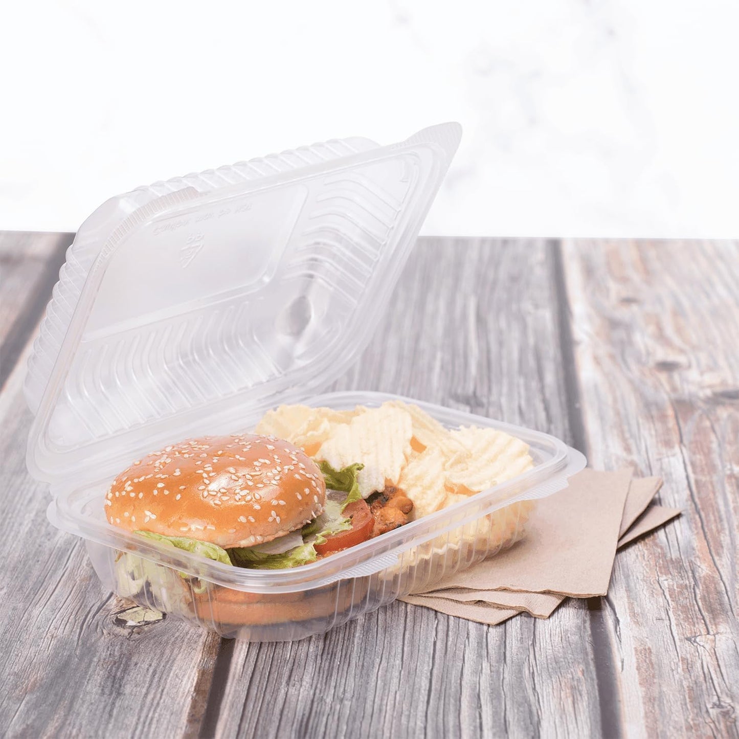 TEA ZONE Polypropylene Karat Clamshell Take Out Food Containers, Clear - 9" x 6" (Like New)