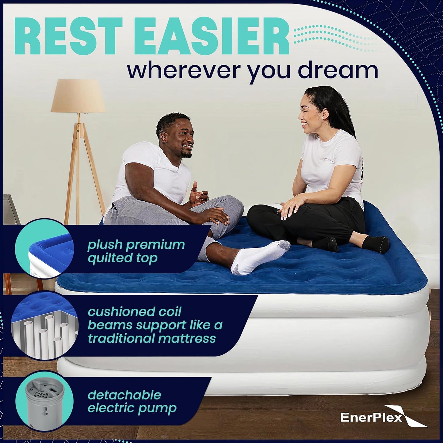 EnerPlex Portable Inflatable Blow Up Air Mattress with Detachable Electric Pump (Used, No Retail Box)
