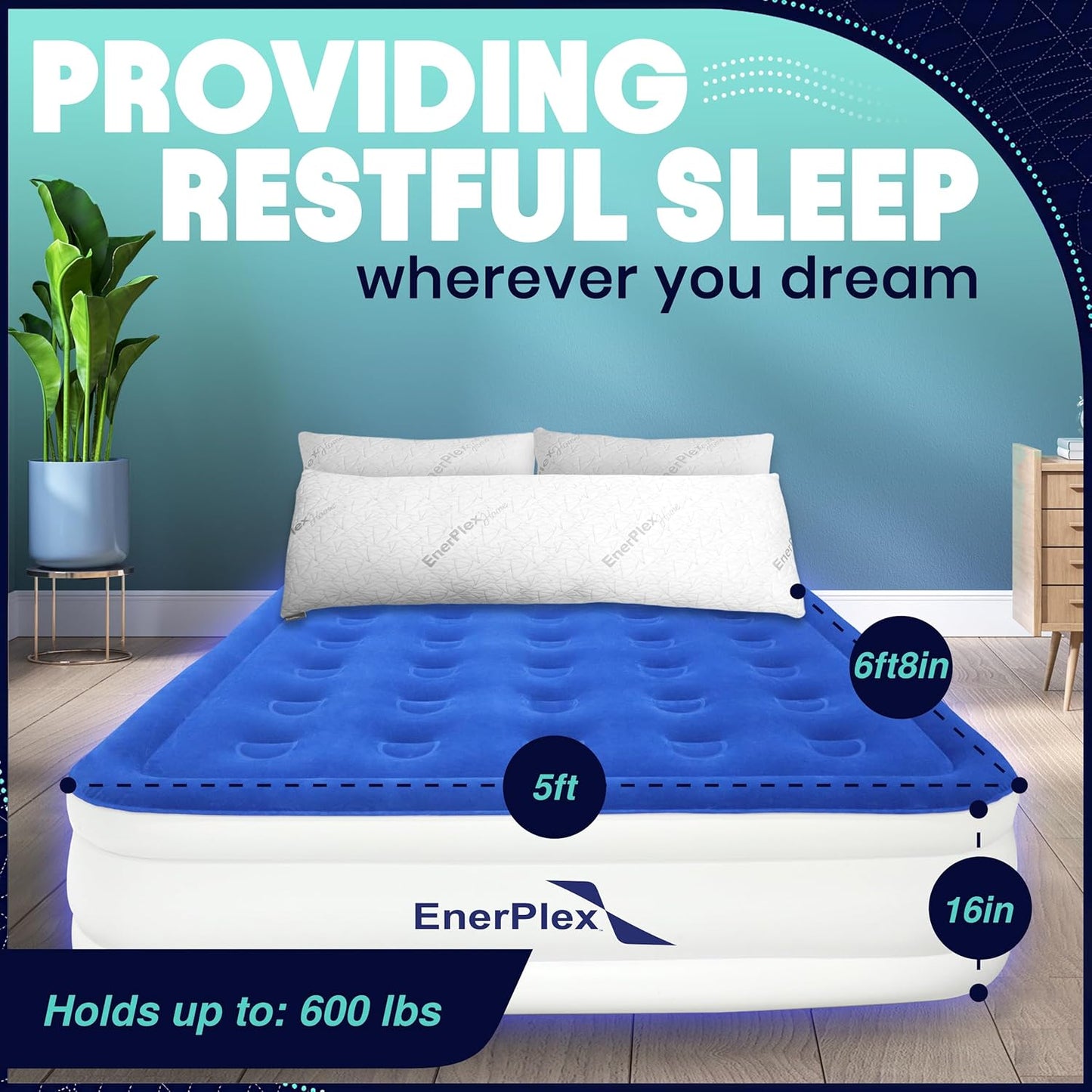EnerPlex Portable Inflatable Blow Up Air Mattress with Detachable Electric Pump (Used, No Retail Box)