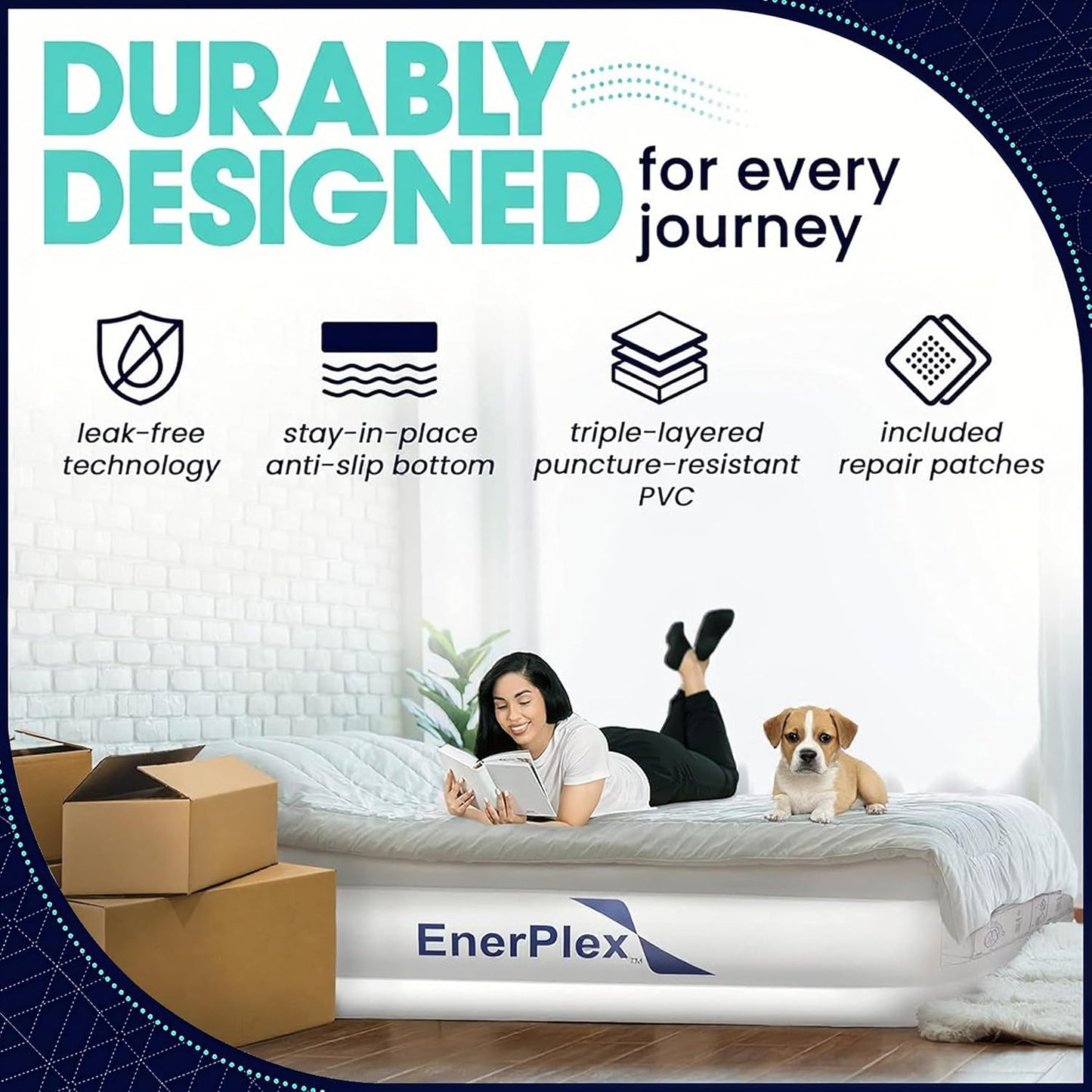 EnerPlex Portable Inflatable Blow Up Air Mattress with Detachable Electric Pump (Used, No Retail Box)