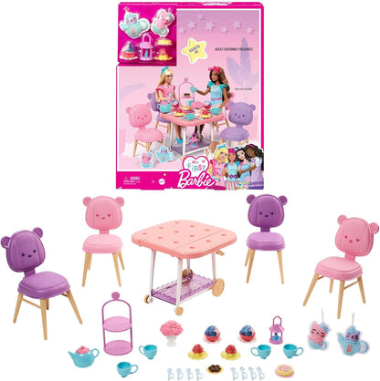 Barbie Tea Party Plastic Toy Playset with 18 Storytelling Pieces for Preschooler (Like New)